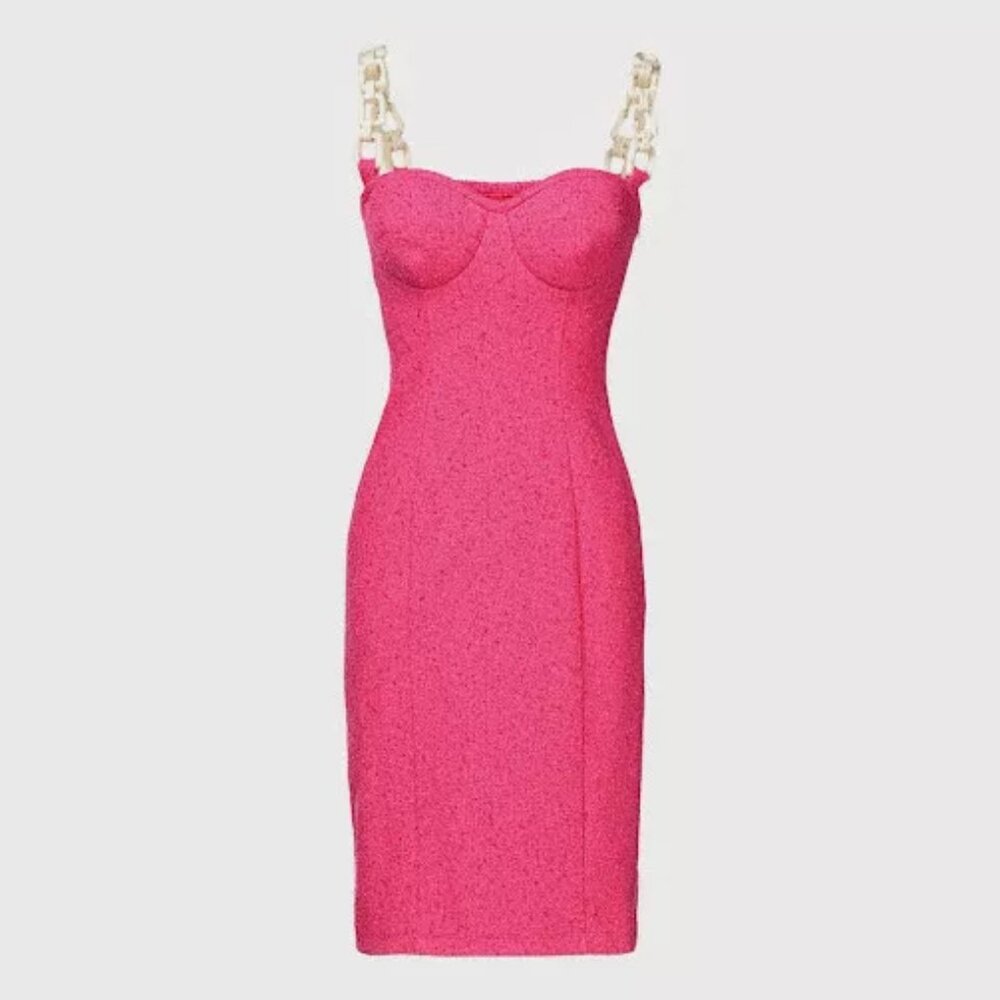 MOSCHINO Italian Pink Fushia Boucle White Chunky Chain US 8 Bustier Dress IT42